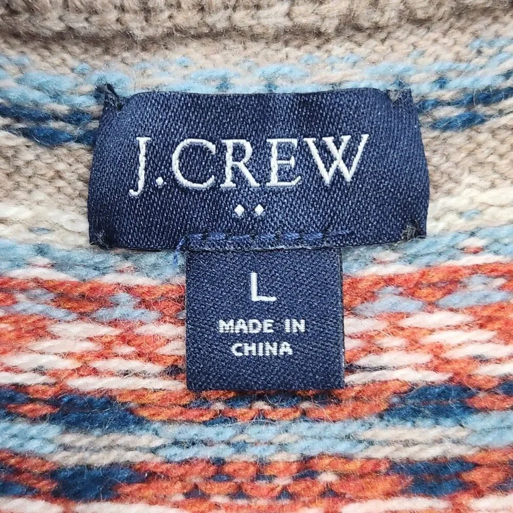 J. Crew Lambs Wool Blend Sweater Men's Large Fair Isle Crewneck Preppy Classic